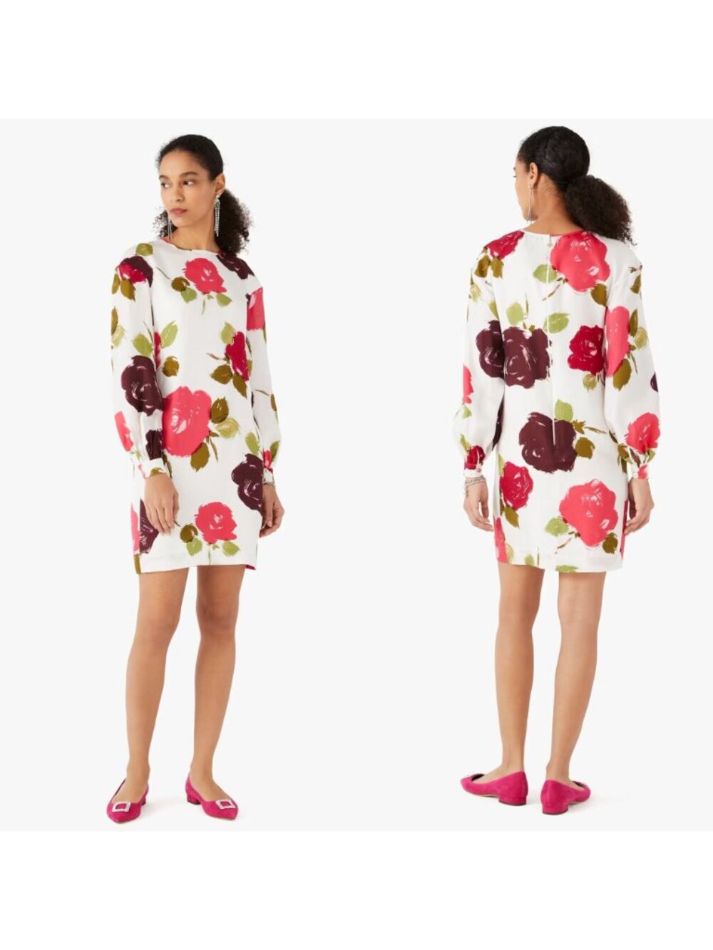 Kate Spade New York Size XXS Red Green Just Rosy Silk Blend Floral Shift Dress